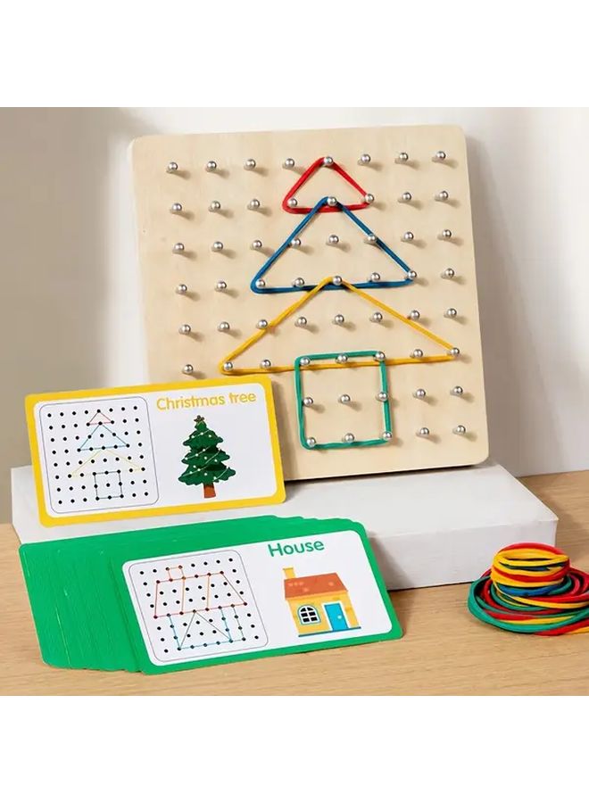 لعبة لوح الأوتاد الهندسية لعبة ألغاز تعليمية للأطفال من 3 إلى 6 سنوات مع بطاقات أنماط منزل شجرة عيد الميلاد - Image 1